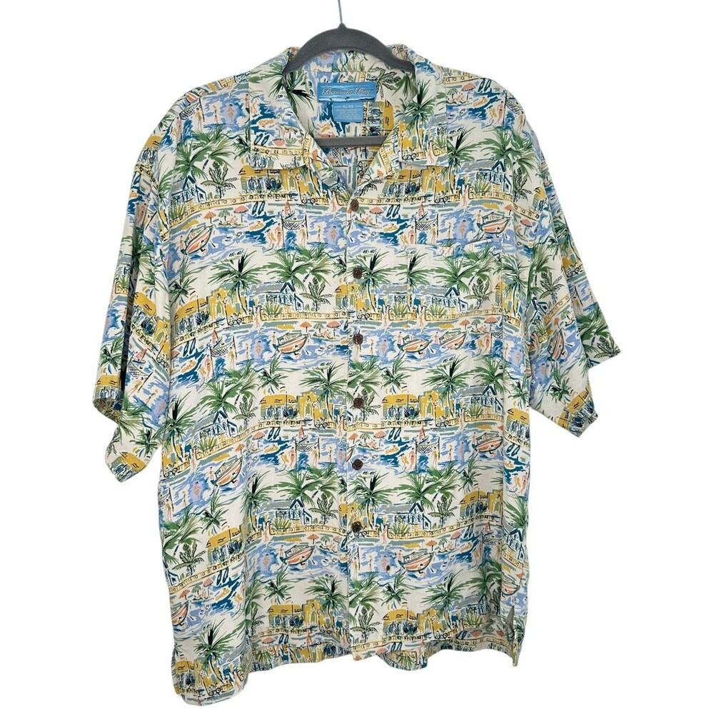 Bermuda Bay Men's XL 100% Silk Short Sleeve Button Down Shirt Hawaiian Tropical